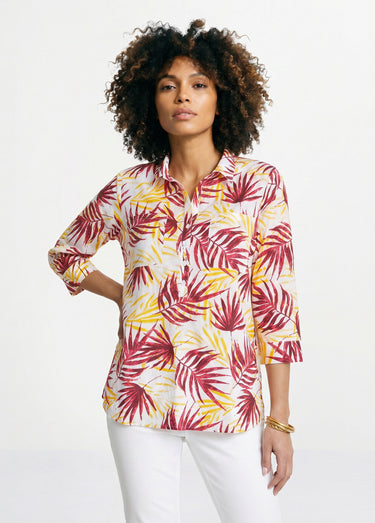 Chemisier boutonné long coton imprimé Imprime Rouge
