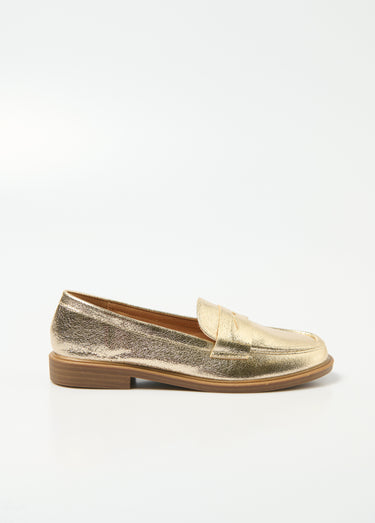 Mocassins fini métallisé craquelé Dore