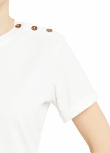 T-shirt col rond avec épaule boutonnée Blanc