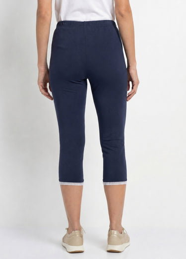 Legging court galon ajouré coton stretch Marine