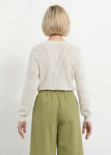 Pull maille ajourée col V Ficelle