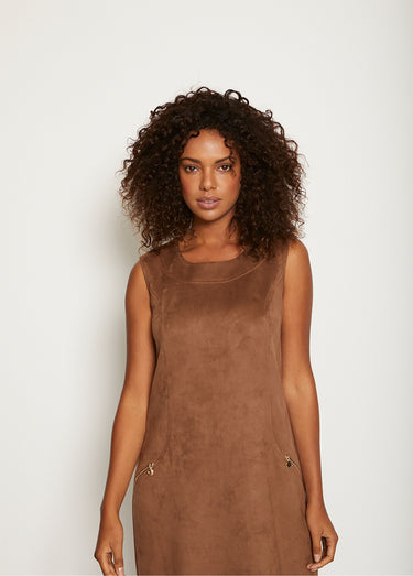 Robe chasuble en maille suédée Camel