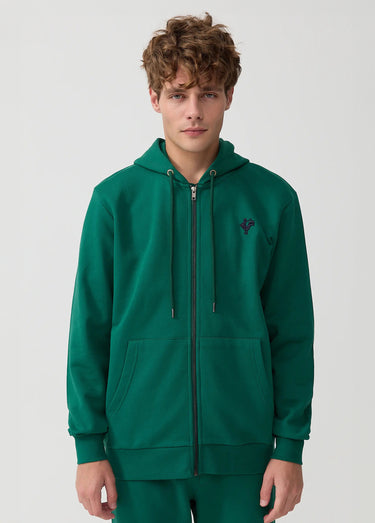 Sweat shirt zippé à capuche, kangourou Vert Sapin