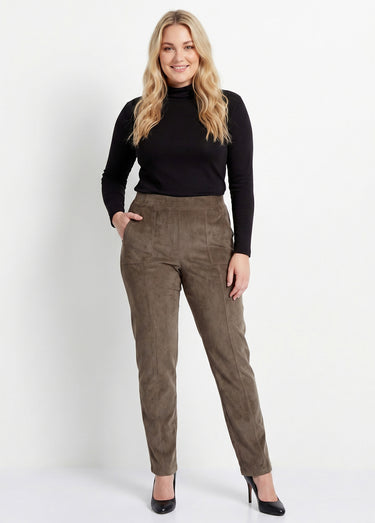 Pantalon droit taille élastiquée velours milleraies Taupe