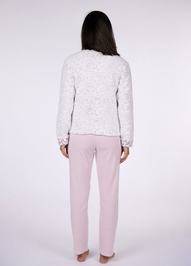 Pyjama long chaud avec veste sherpa Imprime/Rose