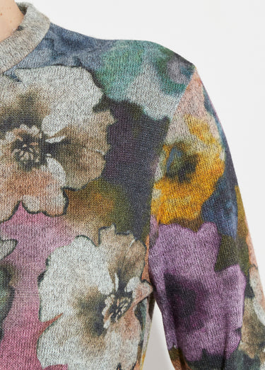 Robe fleurie ceinturée col montant chaude Gris/Parme