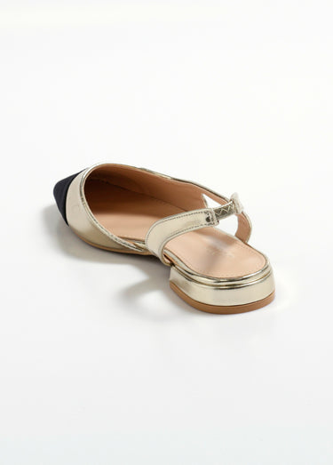 Ballerines bicolores ouvertes au talon Dore