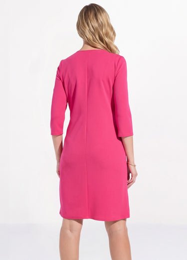 Robe droite manches 3/4 maille souple Fuchsia