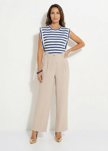 Pantalon large à pinces taille élastiquée Sable