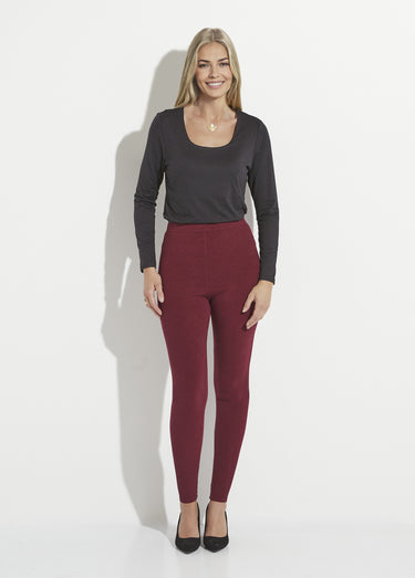 Legging long ceinture élastiqué maille chaude Bordeaux