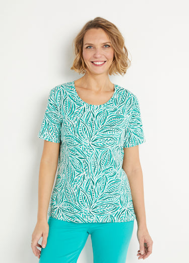 T-shirt long manches courtes col rond Imprime Aqua