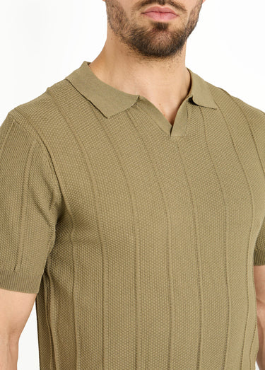 Pull fin en maille gaufrée avec col polo Kaki