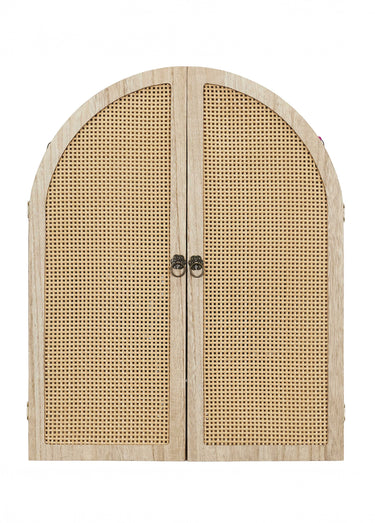 Miroir déco à volets, bois et cannage Marron