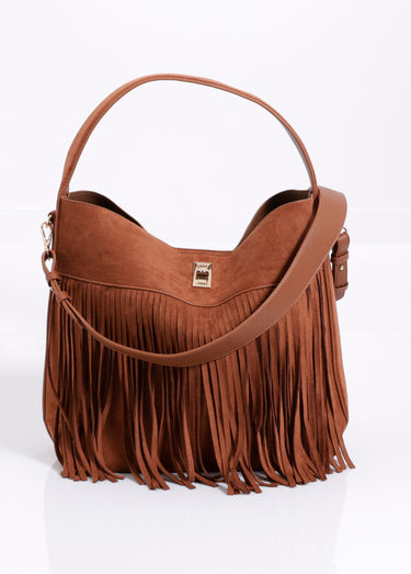 Sac bohème en suédine avec franges Whisky