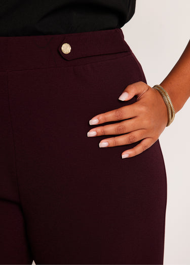 Pantalon large uni taille semi élastiquée Prune