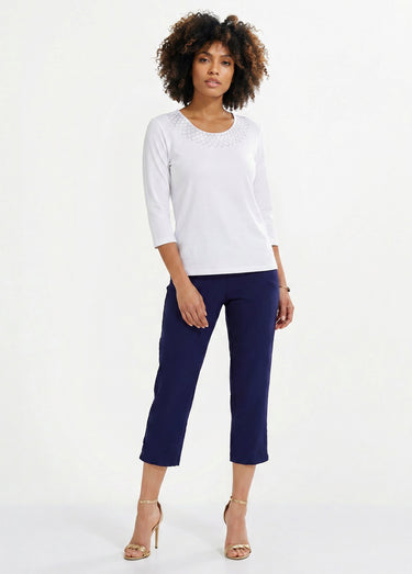 T-shirt fantaisie cloutée manches 3/4 Blanc