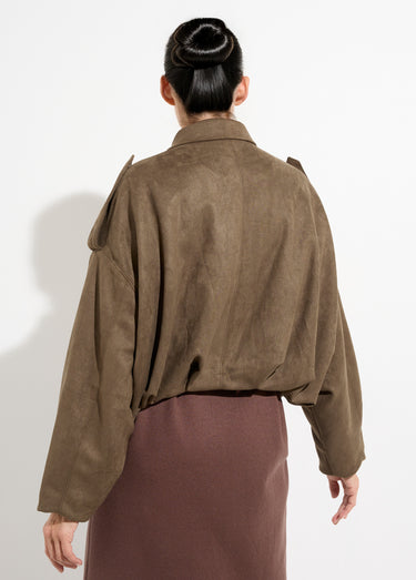 Veste suédine taille resserrée, oversize Kaki