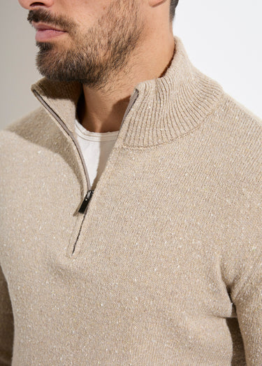 Pull col montant zippé, coupe ajustée Beige
