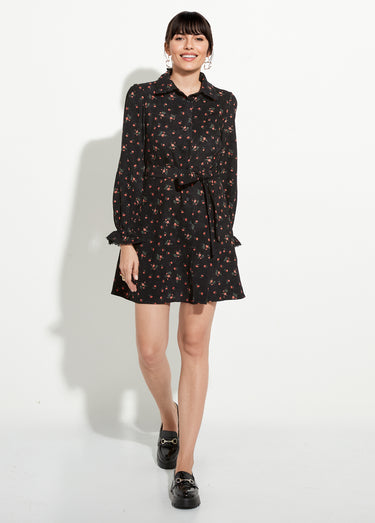 Robe velours milleraies imprimé roses Noir Imprime