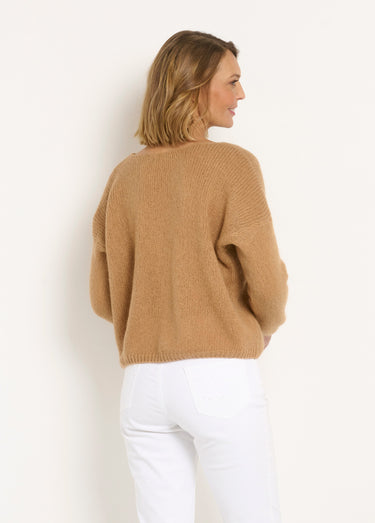 Gilet chaud en mohair avec col V Camel