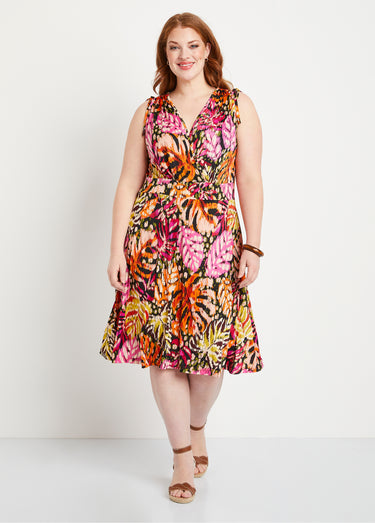 Robe cache-coeur courte nouettes épaules Rose/Vert