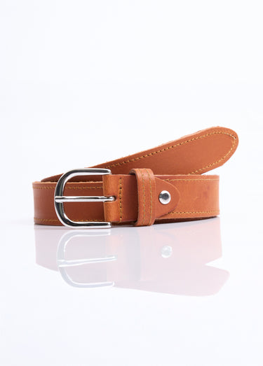 Ceinture casual chic cuir, bords francs Marron