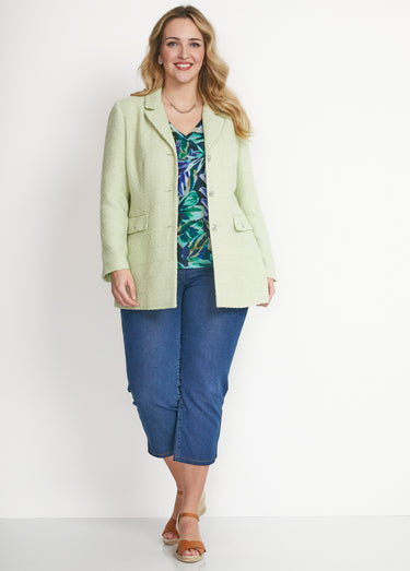 Veste droite boutonnée tissu natté col tailleur Vert Amande