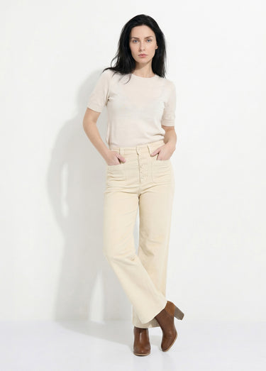 Pantalon large en velours avec poches Ecru