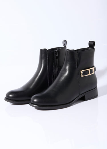 Bottines plates chic avec bride métal Noir