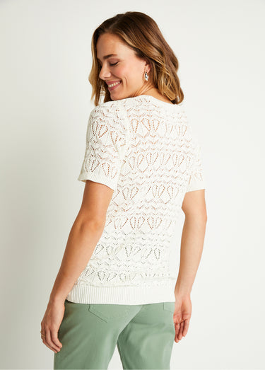 Pull fin ajouré coton manches courtes Ficelle