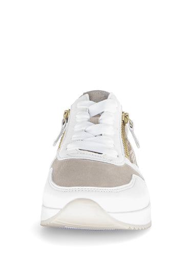 Baskets sportwear en cuir, lacets et zips Beige