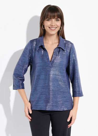 Tunique brillante avec encolure col V Bleu Nuit