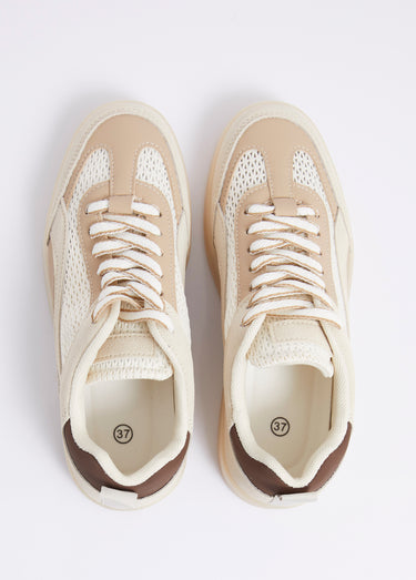 Baskets multimatières semelle compensée Beige