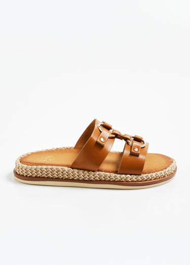 Mules compensées brides avec anneaux Camel