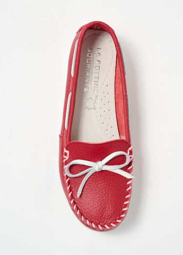 Mocassin bicolore en cuir esprit bateau Rouge