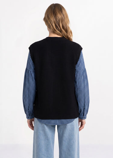 Gilet sans manches maille fantaisie Noir