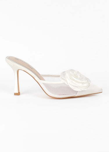 Mules chic fleur tissu Blanc