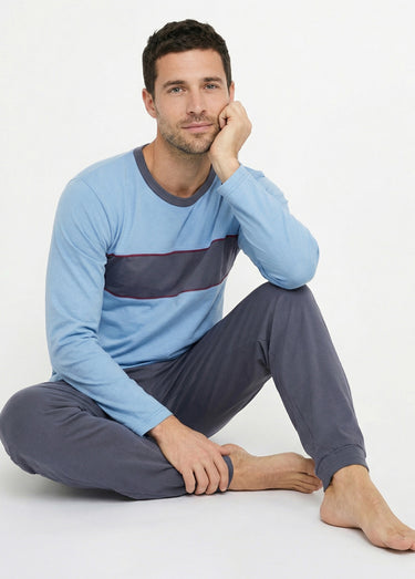 Pyjama coton bicolore Bleu