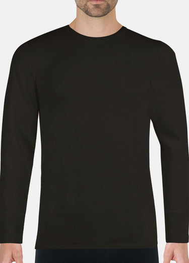 T-shirt thermique chaud avec laine, col rond Noir