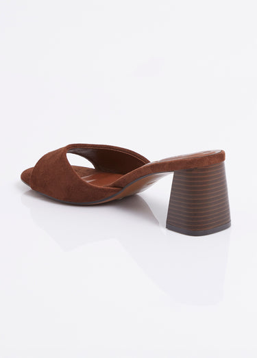 Mules suédine à talon façon lamellé Chocolat