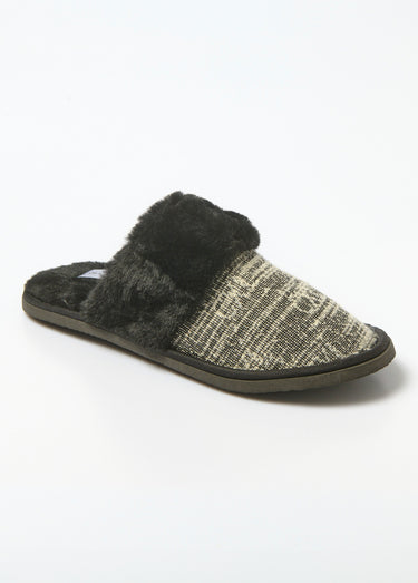 Chaussons mules bord fourrure motif logo Noir