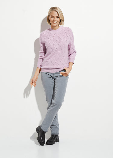 Pull chaud col montant maille ajourée épaisse Lilas