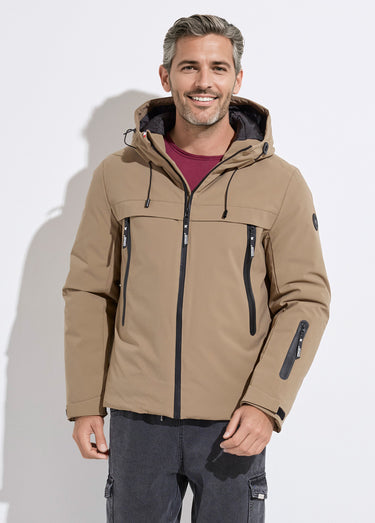 Parka chaude zippée déperlante à capuche Beige