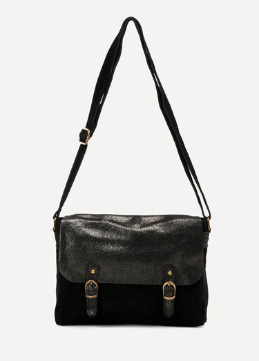 Sac bandoulière besace cuir façon daim Noir