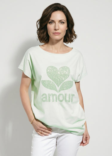 T-shirt col rond motif pailleté Amour Vert