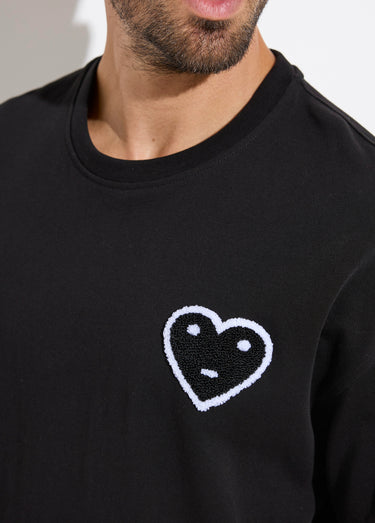T-shirt épais détail coeur bouclette Noir