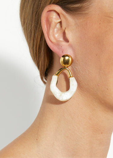 Boucles d'oreilles acier inox et résine Dore/Blanc