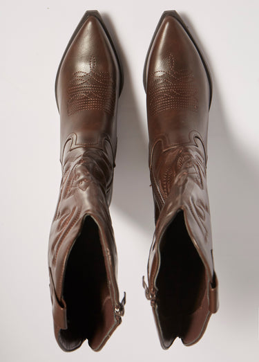 Bottes avec surpiqûres façon santiags Marron