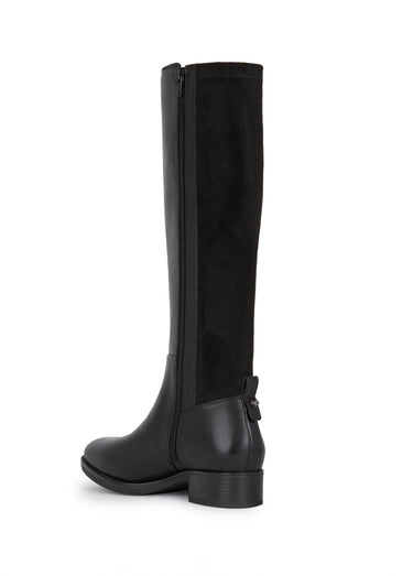 Bottes cavalières plates cuir lisse et suédé Noir