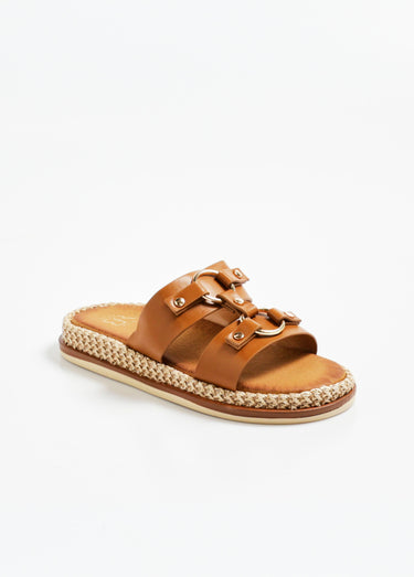 Mules compensées brides avec anneaux Camel
